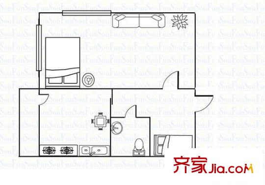 沙曼小區(qū) 1室 戶型圖