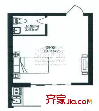 裕發(fā)新城戶型圖一室一衛(wèi)一廚21.82平方米 1室1廳1衛(wèi)1廚