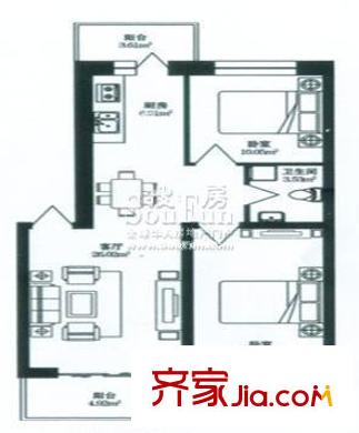 裕發(fā)新城戶型圖兩室一廳61.94平方米 2室1廳1衛(wèi)1廚