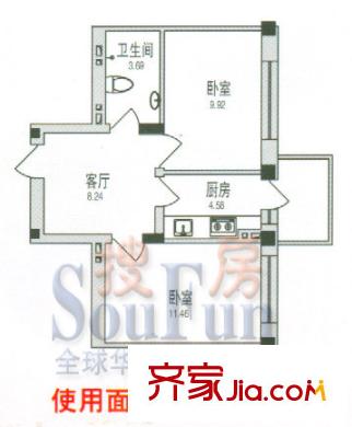 學(xué)府綠景苑戶型圖2室1廳1衛(wèi)1廚