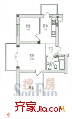 學(xué)府綠景苑戶(hù)型圖2室1廳1衛(wèi)1廚
