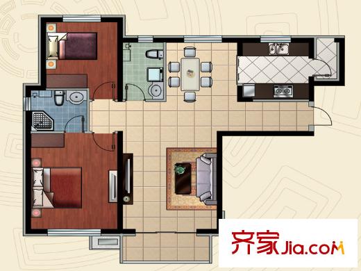 哈西萬達廣場戶型圖B戶型 2室2廳1衛(wèi)1廚
