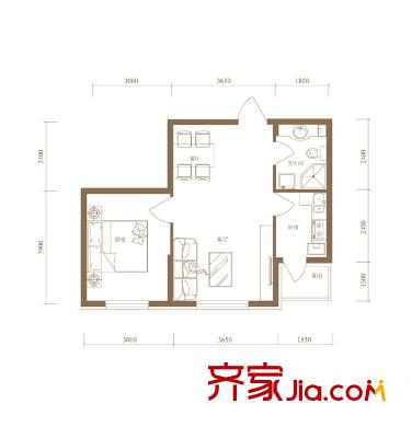 柒零捌零 城仕公館戶型圖A3戶型 1室2廳1衛(wèi)1廚