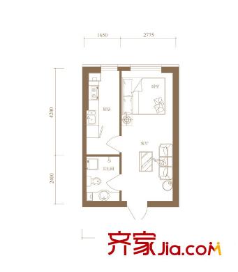 柒零捌零 城仕公館戶型圖A4戶型 1室1廳1衛(wèi)1廚