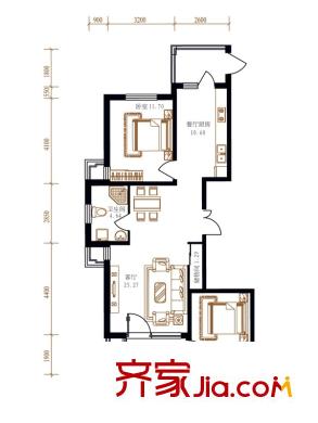 鳳凰灣戶型圖D戶型圖 2室2廳1衛(wèi)1廚