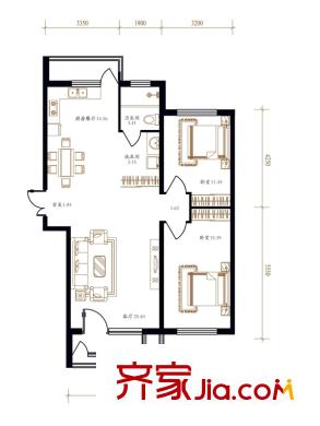 鳳凰灣戶型圖C戶型圖 2室2廳1衛(wèi)1廚
