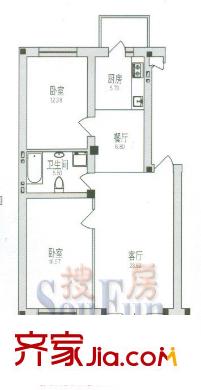 學(xué)府綠景苑戶(hù)型圖2室2廳1衛(wèi)1廚