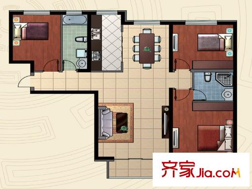哈西萬達廣場戶型圖C戶型 3室2廳2衛(wèi)1廚