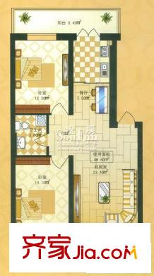 新城花园户型图两室一厅66.60平方米 2室1厅1卫1厨