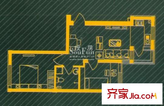 柏林四季戶型圖兩室一廳47平方米 2室1廳1衛(wèi)1廚