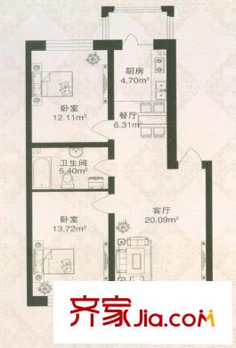 祥瑞府邸戶型圖戶型C 2室2廳1衛(wèi)1廚