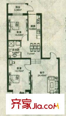 祥瑞府邸戶型圖戶型A 2室2廳1衛(wèi)1廚