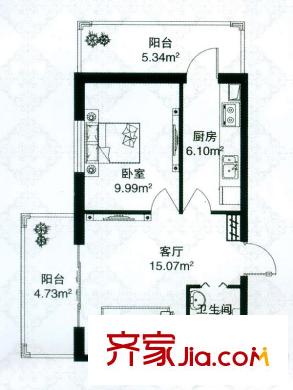 祥瑞府邸戶型圖二期B戶型 1室1廳1衛(wèi)11廚