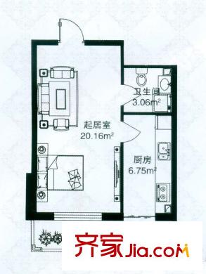 祥瑞府邸戶型圖二期A戶型 1室1衛(wèi)1廚