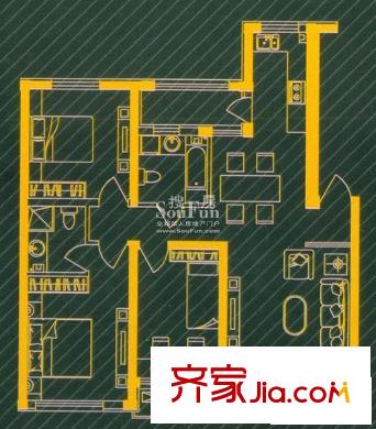 柏林四季戶型圖三室一廳84平方米 3室1廳1衛(wèi)1廚