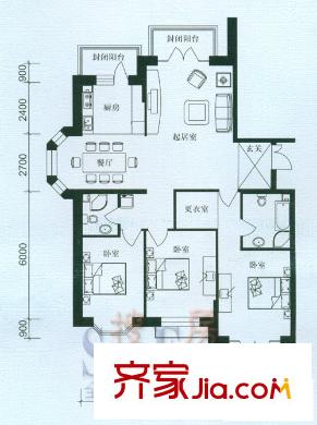 遠(yuǎn)大都市綠洲戶型圖3室2廳2衛(wèi)1廚