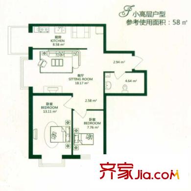 泰山領(lǐng)秀戶型圖高層戶型 2室1廳1衛(wèi)1廚