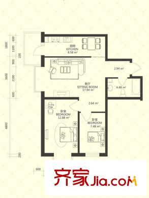 泰山領(lǐng)秀戶型圖B棟1-3 3-2戶型 2室1廳1衛(wèi)1廚