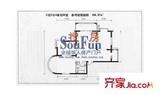 盟科觀邸戶型圖C區(qū)3#4單元 2室1廳1衛(wèi)1廚