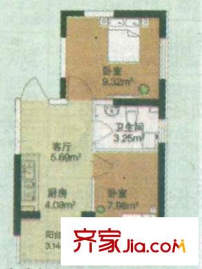 橄欖城戶型圖東南朝向二室戶型 2室1廳1衛(wèi)1廚