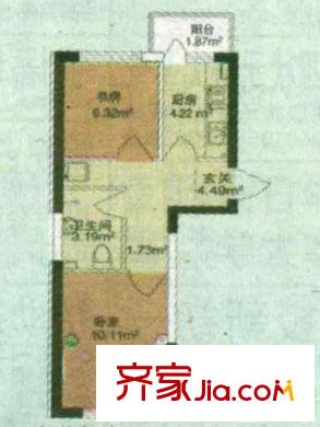 橄欖城戶型圖南北朝向二室戶型 2室1廳1衛(wèi)1廚