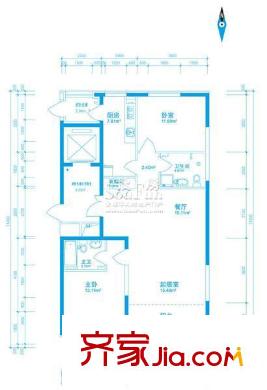 盟科視界戶型圖B戶型：兩室兩廳74.91平方米 2室2廳1衛(wèi)1廚