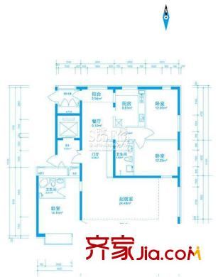 盟科視界戶型圖F戶型 3室2廳1衛(wèi)1廚