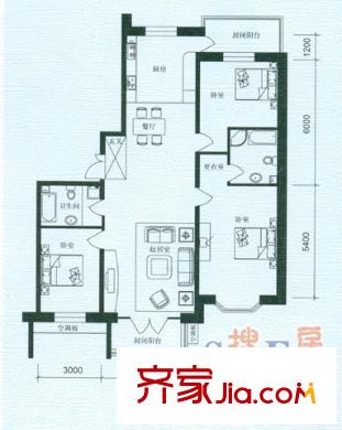 遠大都市綠洲戶型圖3室2廳2衛(wèi)1廚