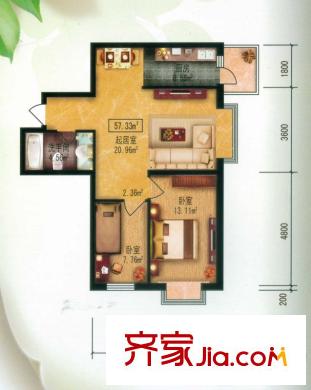泰山領(lǐng)秀戶型圖D、E棟戶型  2室2廳1衛(wèi)1廚