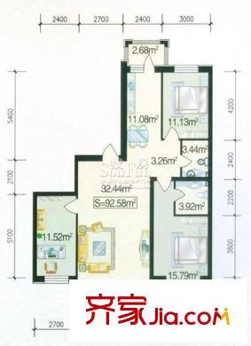 師大嘉園戶型圖三室一廳92.58平方米 3室1廳1衛(wèi)1廚