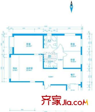 盟科視界戶型圖H戶型 3室2廳1衛(wèi)1廚