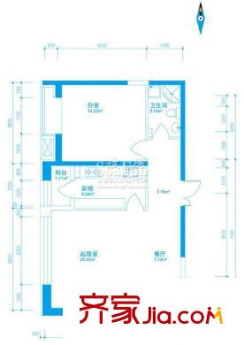 盟科視界戶型圖A戶型：一室一廳57.71平方米 1室1廳1衛(wèi)1廚