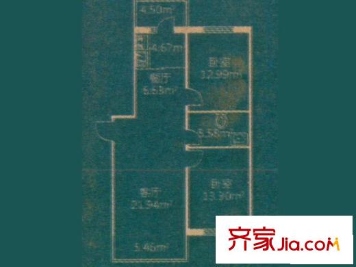 華遠新家園戶型圖戶型 使用面積65.11平方米 2室2廳1衛(wèi)1廚