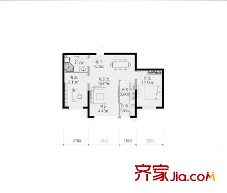 澗橋西畔戶型圖B戶型 2室2廳1衛(wèi)1廚
