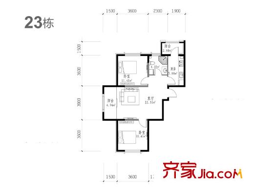 澗橋西畔戶型圖23棟1號(hào)戶型圖 2室1廳1衛(wèi)1廚
