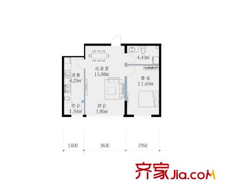 澗橋西畔戶型圖E戶型 1室1廳1衛(wèi)1廚
