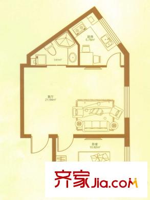 悅山國際戶型圖二期戶型E 1室1廳1衛(wèi)1廚