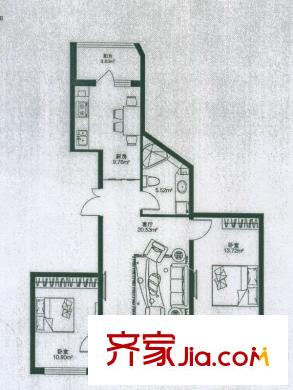悅山國際戶型圖二期戶型D 2室1廳1衛(wèi)1廚