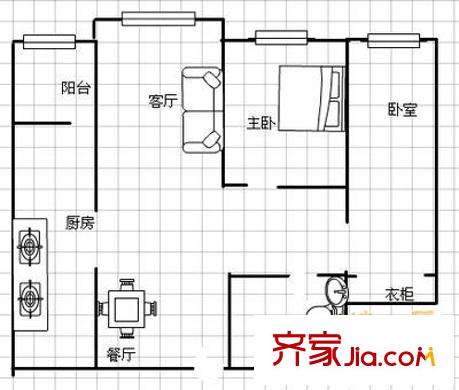 世茂濱江法蘭西風情園 2室 戶型圖