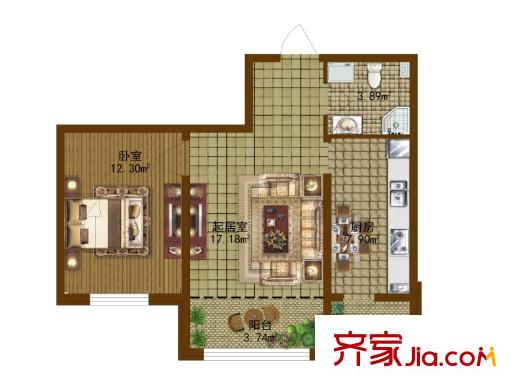 香林名苑1、7、11、12、15、18、19、20號(hào)樓A戶型 1室1廳1衛(wèi)1廚