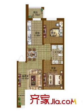 香林名苑1、7、12、15、18、19、20號(hào)樓B戶型 2室1廳1衛(wèi)1廚