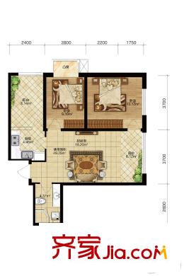 寶宇天邑瀾山二期建筑面積88.75平米 2室1廳1衛(wèi)1廚