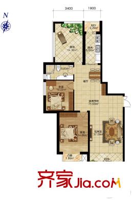 寶宇天邑瀾山二期建筑面積118.3平米 2室2廳1衛(wèi)1廚