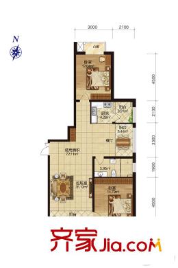寶宇天邑瀾山二期建筑面積116.96平米 2室2廳1衛(wèi)1廚