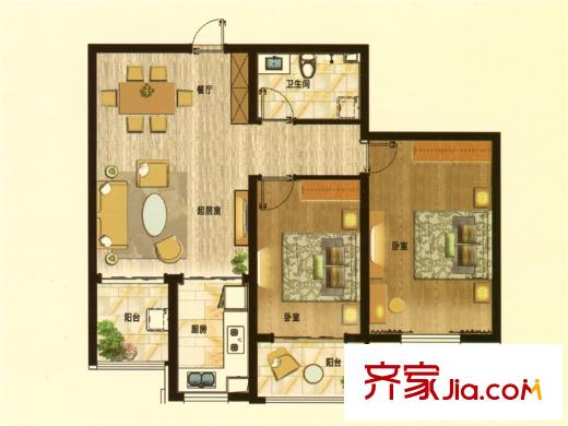 匯雄?生活匯8#A戶型 2室1廳1衛(wèi)1廚