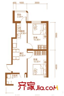 悅然臻城5號樓2-1戶型 2室1廳1衛(wèi)1廚