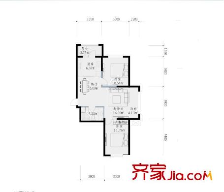 澗橋西畔戶型圖A戶型 2室2廳1衛(wèi)1廚