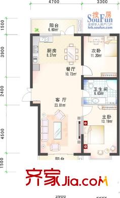 福順尚都戶型圖一號(hào)樓 2室2廳1衛(wèi)1廚