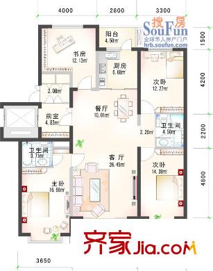 福順尚都戶型圖十二號(hào)樓十三號(hào)樓 3室2廳2衛(wèi)1廚