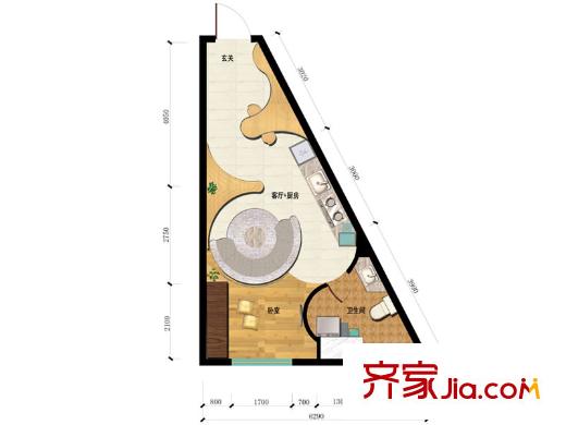 匯雄時代時代公社D-02戶型 1室1廳1衛(wèi)1廚
